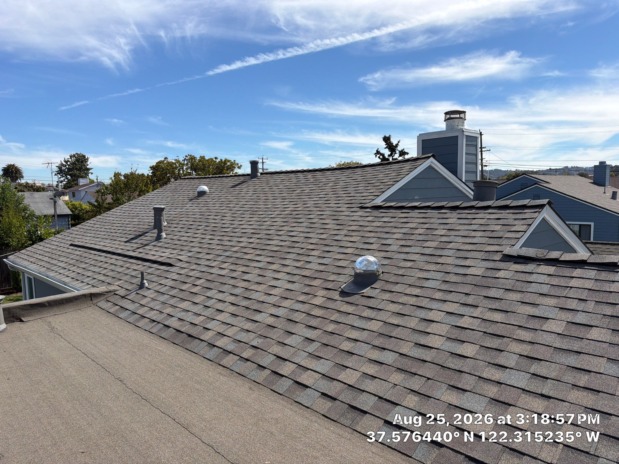 Asphalt Shingle Reroofing Project in San Mateo, CA