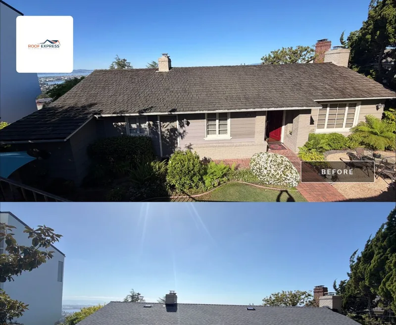ROOF EXPRESS photo from a roofing project in Piedmont, California in the Before and After gallery.