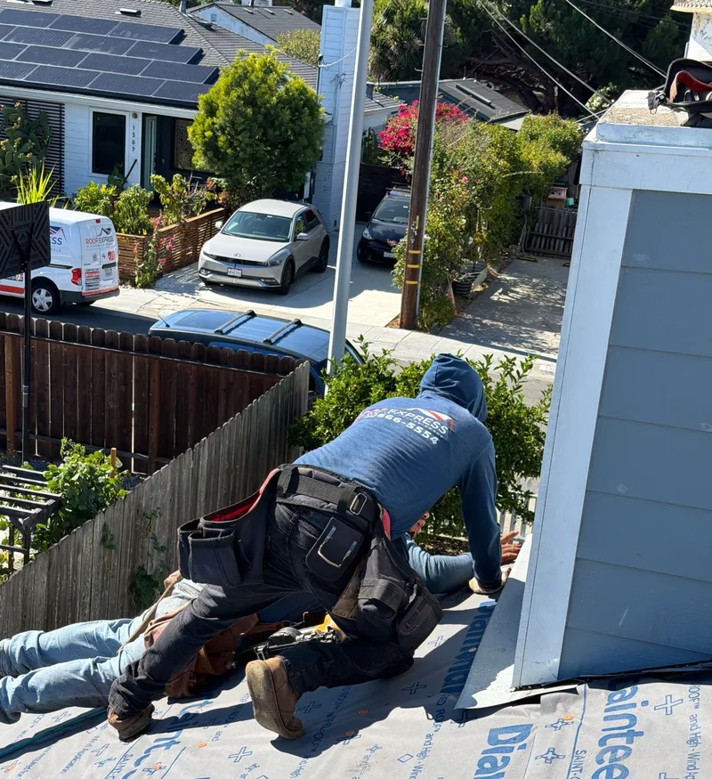 Roof repair Project Photo — San Mateo, CA ROOF EXPRESS photo from a roof repair project in San Mateo, California.